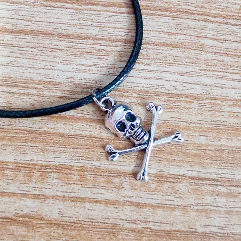 Skull Pendant Necklace Vintage Leather Choker Steampunk Goth Charms Jewelry