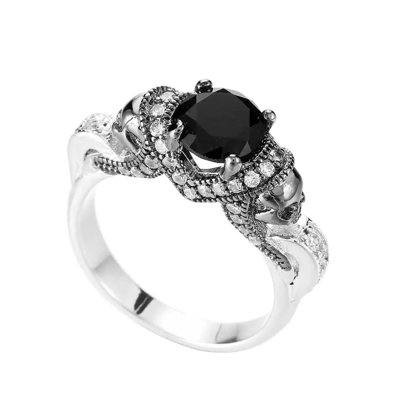 Skull Ring CZ Stone Skeleton Rings For Women 2 Tone Engagement Jewelry