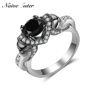 Skull Ring CZ Stone Skeleton Rings For Women 2 Tone Engagement Jewelry