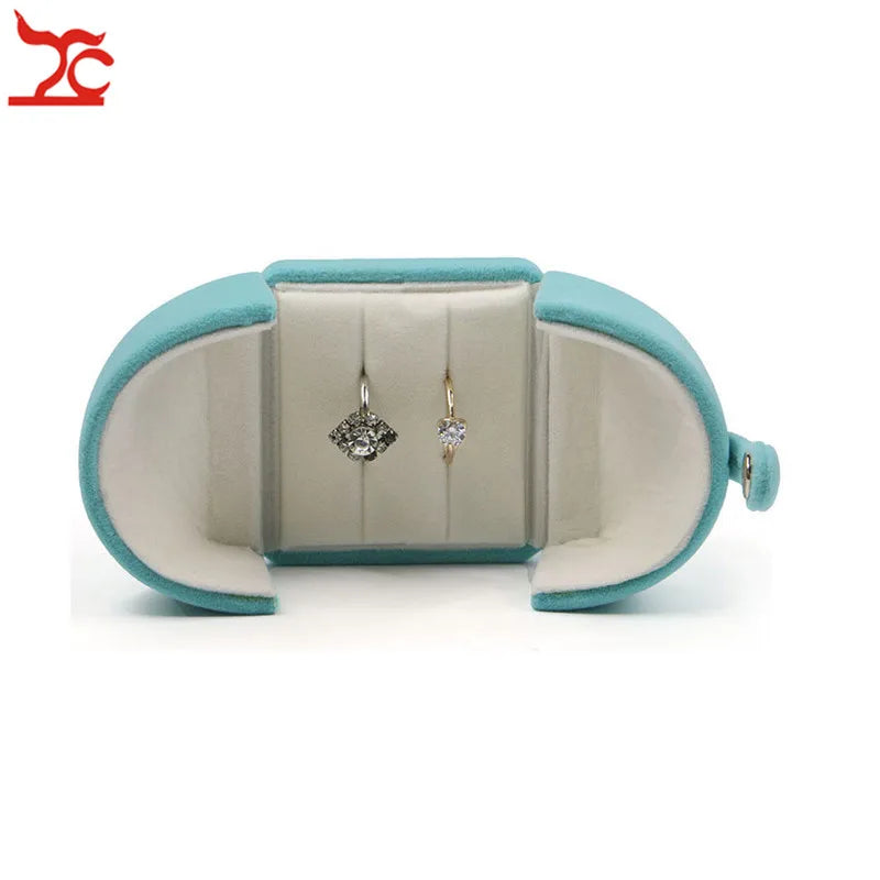 Sky Velvet Engagement Jewelry Box Double Open Couple Ring Pendant Case