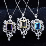 Sky City Necklace Charm Flower Geometry Pendant Inlay Square Zircon