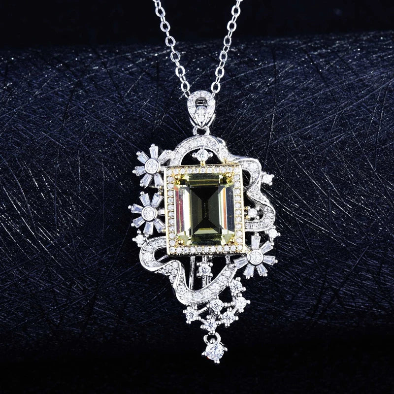 Sky City Necklace Charm Flower Geometry Pendant Inlay Square Zircon