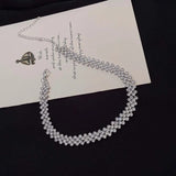Crystal Choker Necklace Rhinestone Pearl Women Weddings Party
