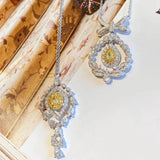 Yellow Cubic Zirconia Pendant Necklace Sparkling Sliver Chain Choker