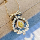 Yellow Cubic Zirconia Pendant Necklace Sparkling Sliver Chain Choker