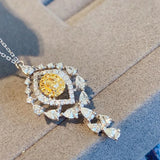 Yellow Cubic Zirconia Pendant Necklace Sparkling Sliver Chain Choker
