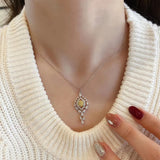 Yellow Cubic Zirconia Pendant Necklace Sparkling Sliver Chain Choker