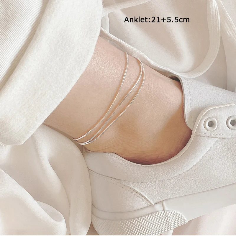 Small Fresh Multi-layer Snake Bone Anklet 925 Sterling Silver