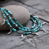 Square Bead Choker Necklace Turquoises Elephant Charms