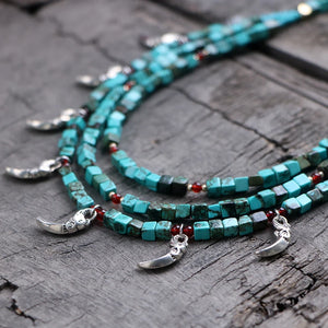Square Bead Choker Necklace Turquoises Elephant Charms