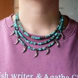 Square Bead Choker Necklace Turquoises Elephant Charms