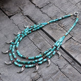 Square Bead Choker Necklace Turquoises Elephant Charms