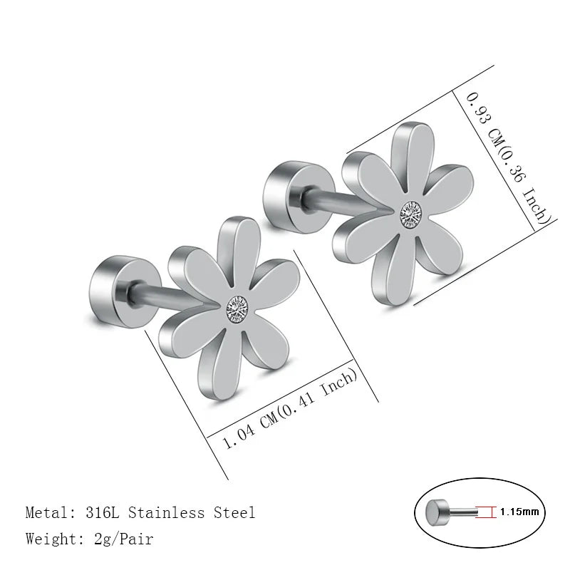 Small Stud Earrings For Women Girls Stainless Steel Flower Earrings