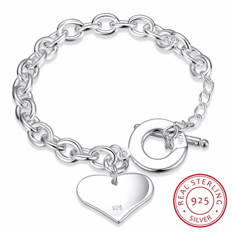 925 Sterling Silver Heart Charm Bracelet for Women