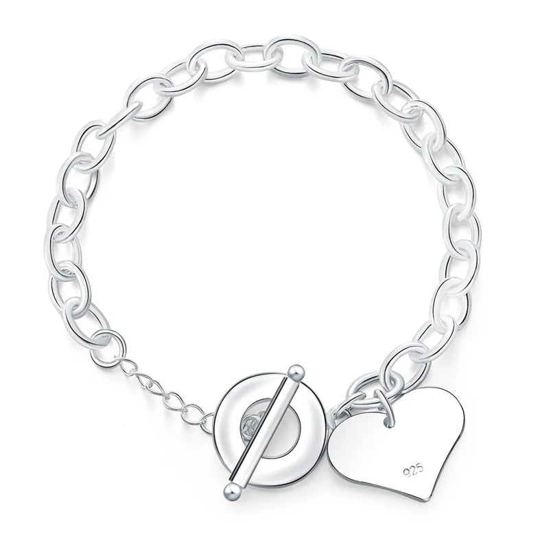 925 Sterling Silver Heart Charm Bracelet for Women - Hand Chain Wristband Gift