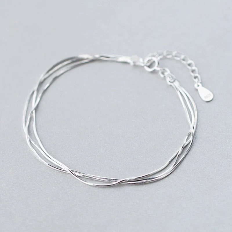 Snake Bone Chain Bracelet 925 Sterling Silver Layer Charm Bangle