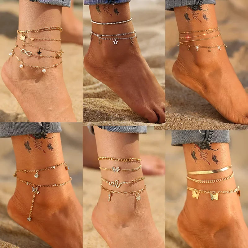Multilayer Anklets Women Beads Anklet Leg Chain Ankle Bracelets