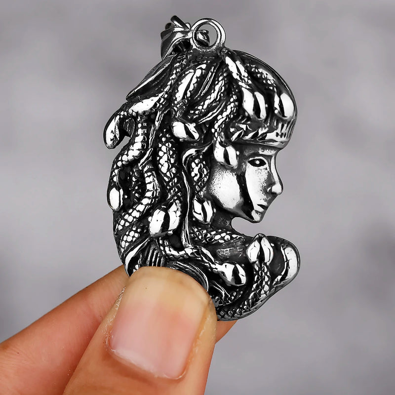 Snake Girl Beauty Head Stainless Steel Unisex Necklace