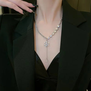 Snowflake Pendant Necklace Rhinestone Stainless Steel Jewelry