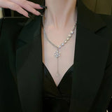 Snowflake Pendant Necklace Rhinestone Stainless Steel Jewelry