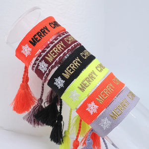 Snowflower Letter Embroidery Merry Christmas Woven Bracelets