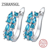 925 Silver Stud Earrings Zircon Crystal Women Jewelry Gift