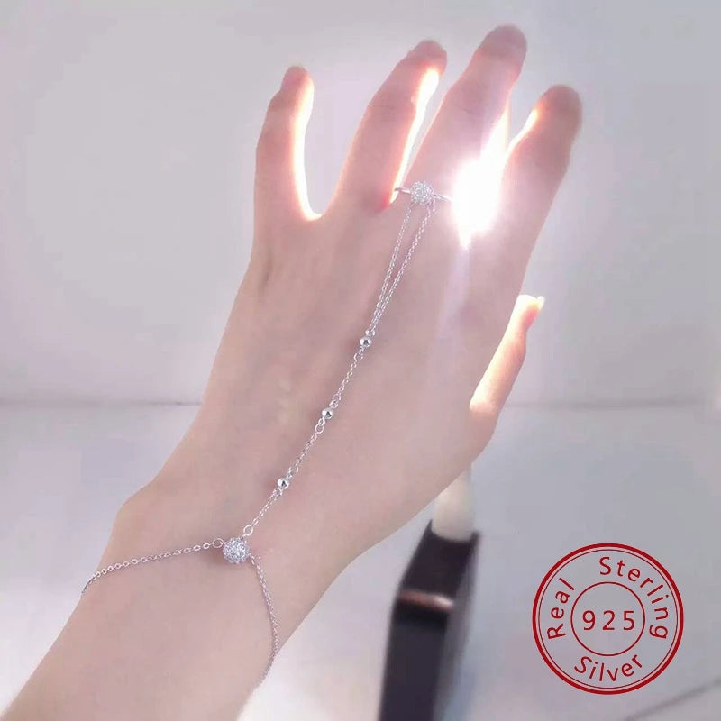 925 Silver Bracelet Link Ring with Cubic Zirconia for Women