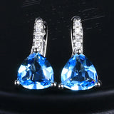 925 Silver Zircon Aquamarine Dangle Earrings Wedding Engagement Drop