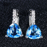 925 Silver Zircon Aquamarine Dangle Earrings Wedding Engagement Drop