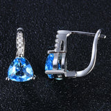 925 Silver Zircon Aquamarine Dangle Earrings Wedding Engagement Drop