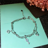 925 Silver Zircon Key Charm Bracelet Plated Crown Dangle - Women's Jewelry