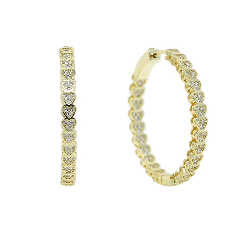 Heart Shaped CZ Paved 38mm Hoops Earrings Gift