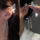 Sparkling Butterfly Tassel Clip Earrings Fine Jewelry Gift