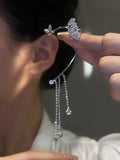 Sparkling Butterfly Tassel Clip Earrings Fine Jewelry Gift