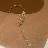 Crystal Flower Ear Cuff Tassel Clip Earrings Wedding Jewelry