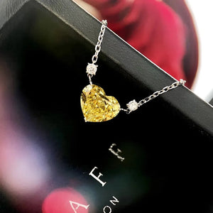 CZ Pendant Necklace Silver 925 Romantic Love Yellow Crystal Chain Jewelry