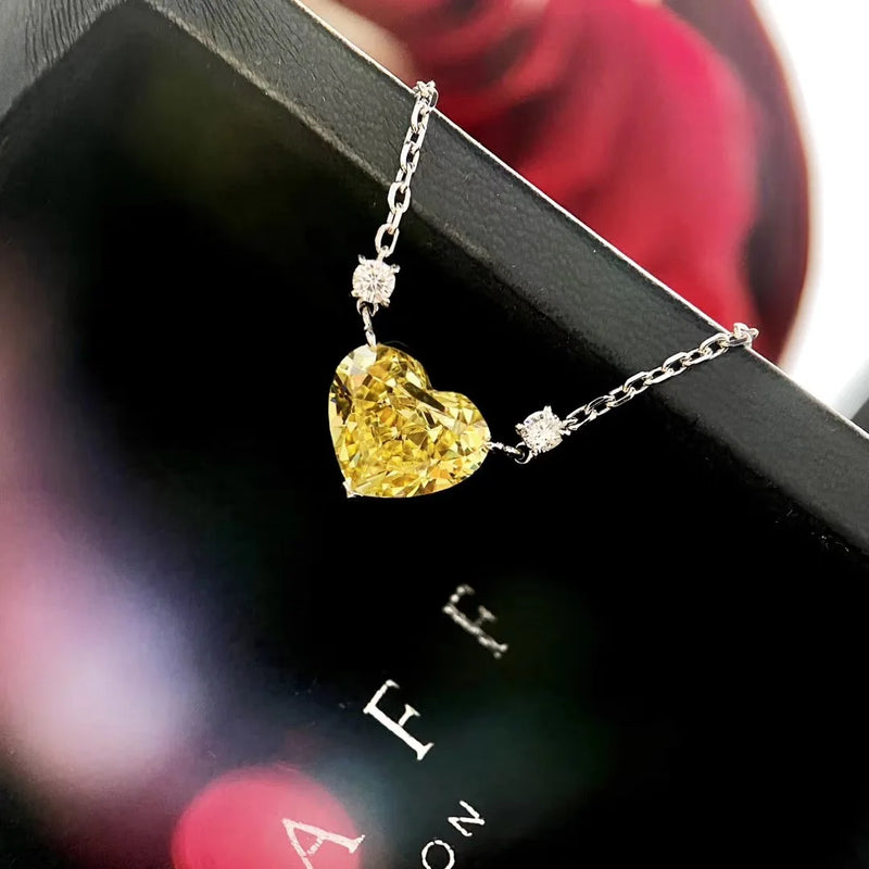 CZ Pendant Necklace Silver 925 Romantic Love Yellow Crystal Chain Jewelry