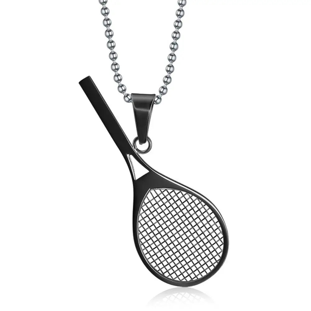 Sporty Badminton Racket Pendant Necklace For Men - Stainless Steel