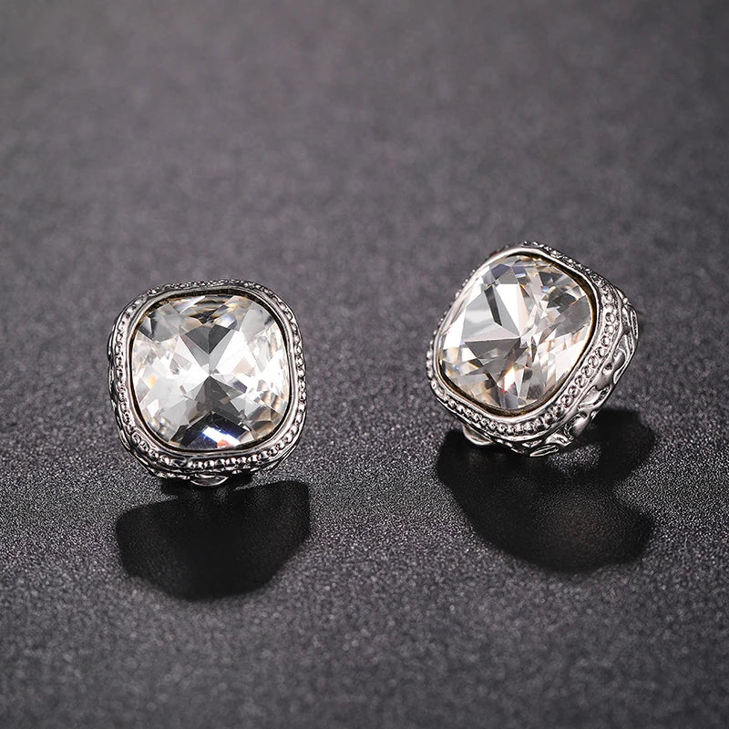 Crystal Clip on Earrings Silver Jet Alloy Ear Clips