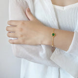 Green CZ Golden 925 Sterling Silver Bracelet for Women