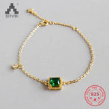 Green CZ Golden 925 Sterling Silver Bracelet for Women
