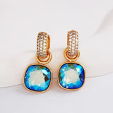 Square Pendant Hoop Earrings with Austrian Crystal