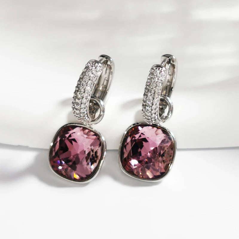 Square Crystal Hoop Earrings for Women Wedding Party Bijoux Girls Gift