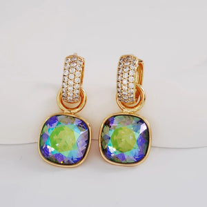 Square Pendant Hoop Earrings with Austrian Crystal