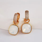 Square Pendant Hoop Earrings with Austrian Crystal