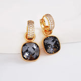 Square Pendant Hoop Earrings with Austrian Crystal