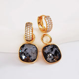 Square Pendant Hoop Earrings with Austrian Crystal