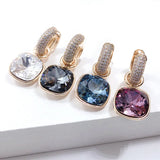 Square Crystal Pendant Hoop Earrings for Women