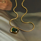 Square Zircon Pendant Necklace Snake Chain Choker Women Jewelry