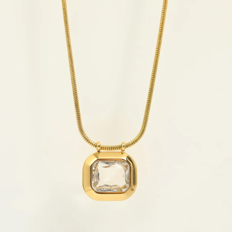 Square Zircon Pendant Necklace Snake Chain Choker Women Jewelry